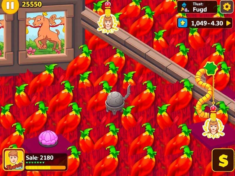Spicy Rush Adventure gameplay screenshot showing a character navigating through a spicy chili field